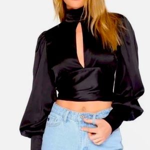 Rich black satin long sleeves high neck top.Originally $39 Washed worn only once